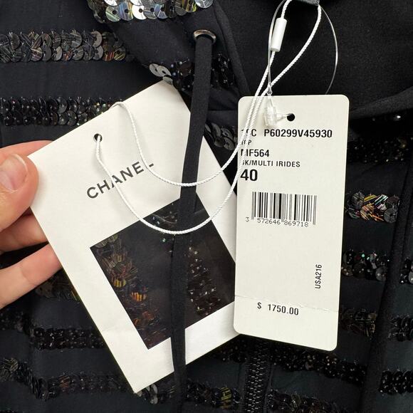 NWT Chanel Black Sequin Embellished Sleeveless Hooded Zip Up Vest Womens 6 - Picture 8 of 9
